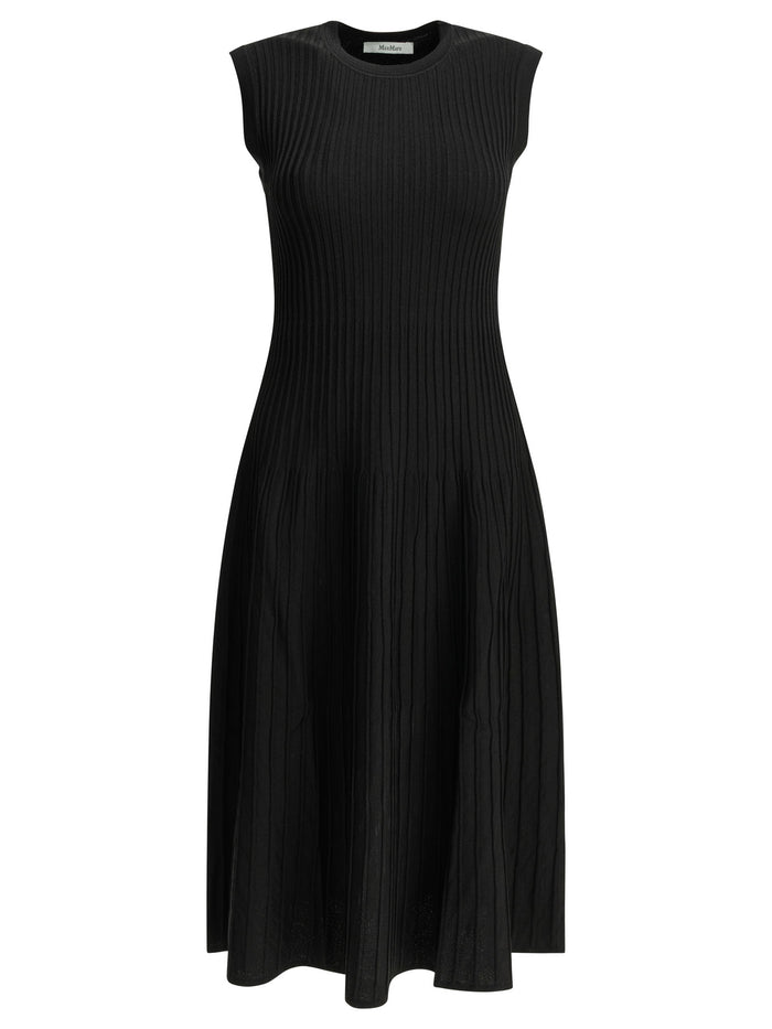 Max Mara Black Viscose Polyamide Flared Midi Dress