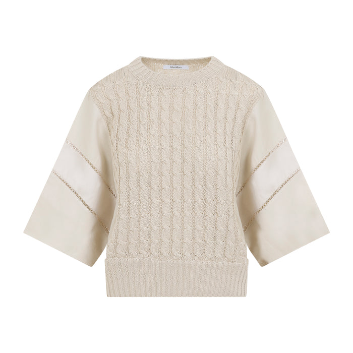 Max Mara Unit White Linen Scatola Cable Sweater