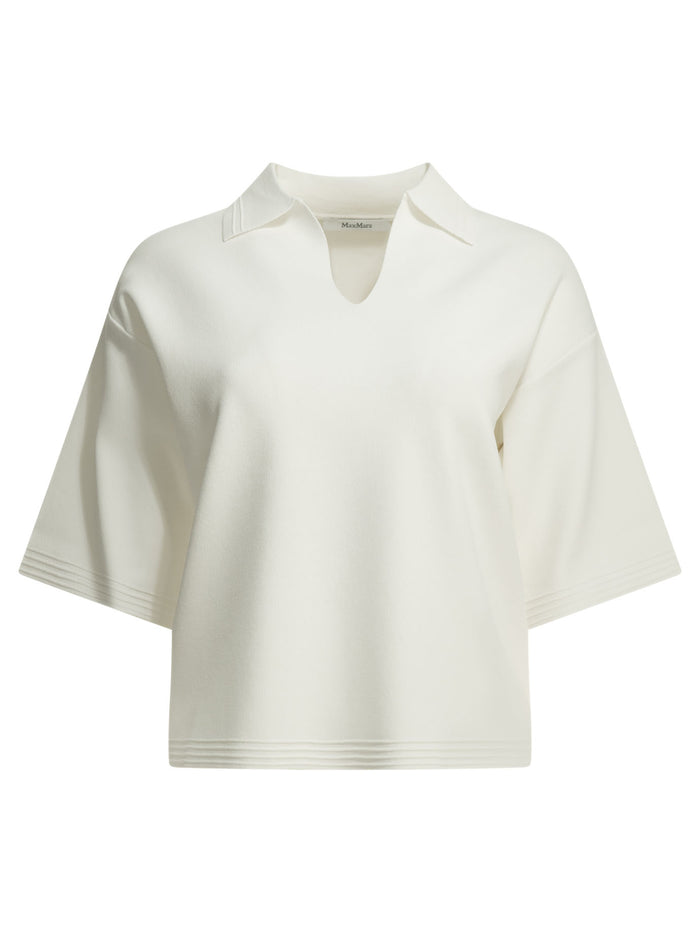 Max Mara Without Buttons White Viscose Polyamide Polo Shirt