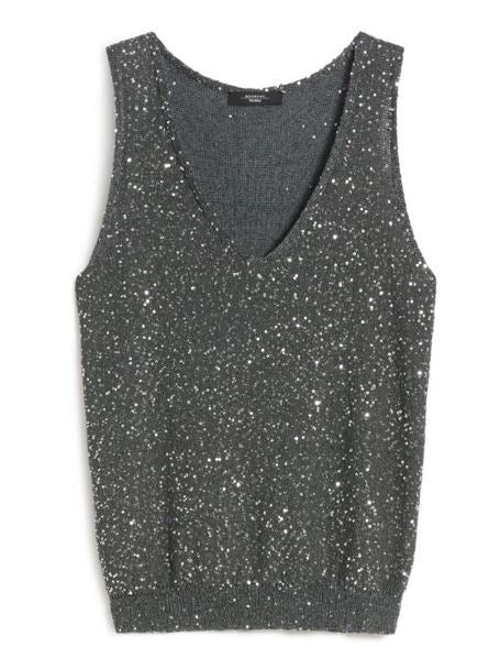 Weekend Max Mara Anthracite Sequin Embellished Knit Top