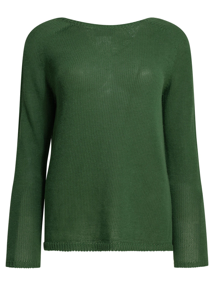 Max Mara S Green Linen Round Neck Sweater