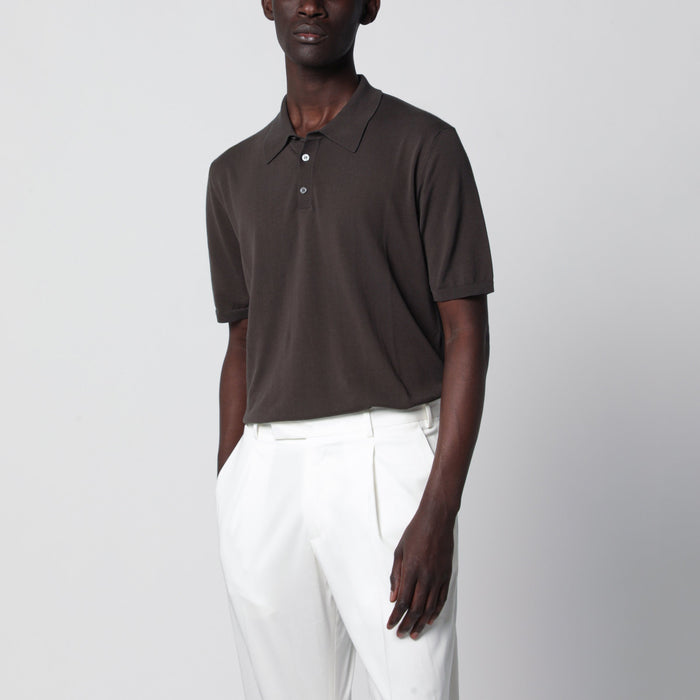 Roberto Collina Regularfit Cotton Crepe Knit Polo In Dark Brown