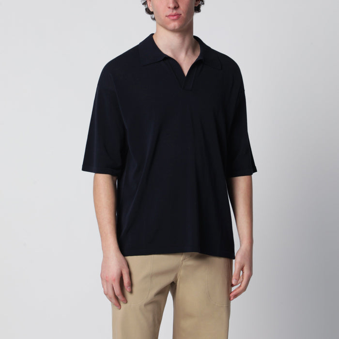 Roberto Collina Navy Blue Cotton Knit Polo Shirt