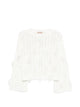 Twin-Set White Fringed Knit Flared Sleeve Sweater