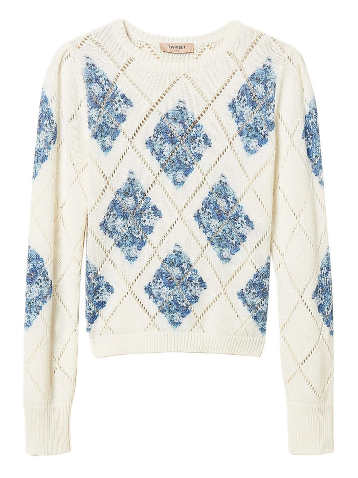 Twin-Set Twinset Diamond-Pattern Floral Sweater