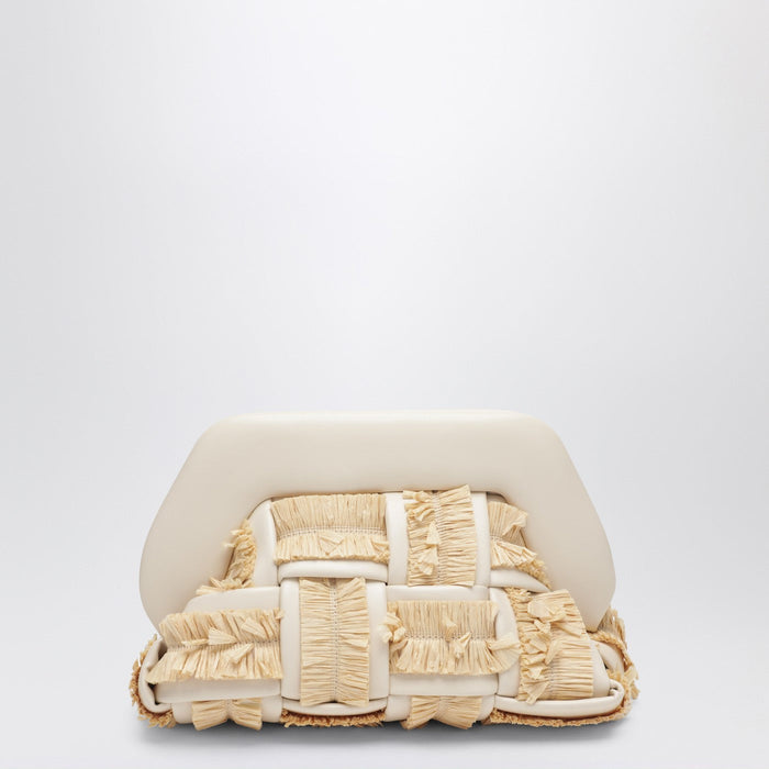 Themoirè Small Tia Clutch In Butter Color With Raffia Inserts