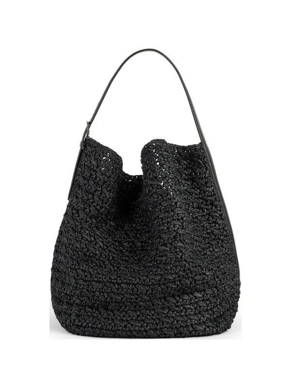 Toteme Tote Bag With Belt Details In Raffia, Black