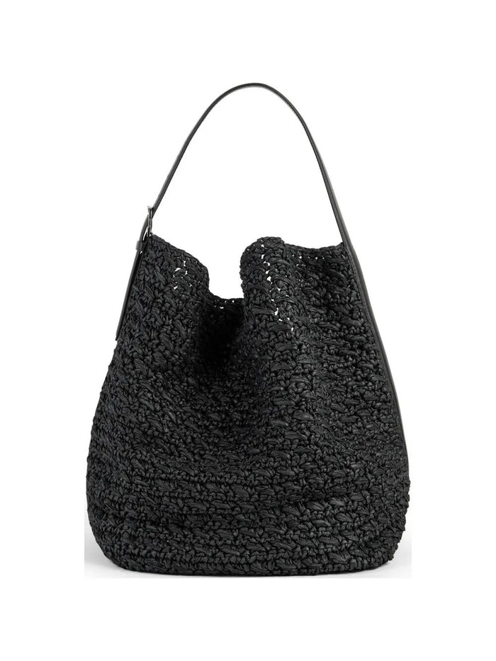 Toteme Tote Bag With Belt Details In Raffia, Black