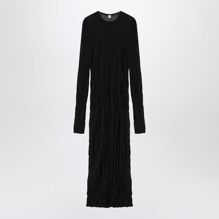 Toteme Crinkled Knit Maxi Dress With Long Sleeves In Black