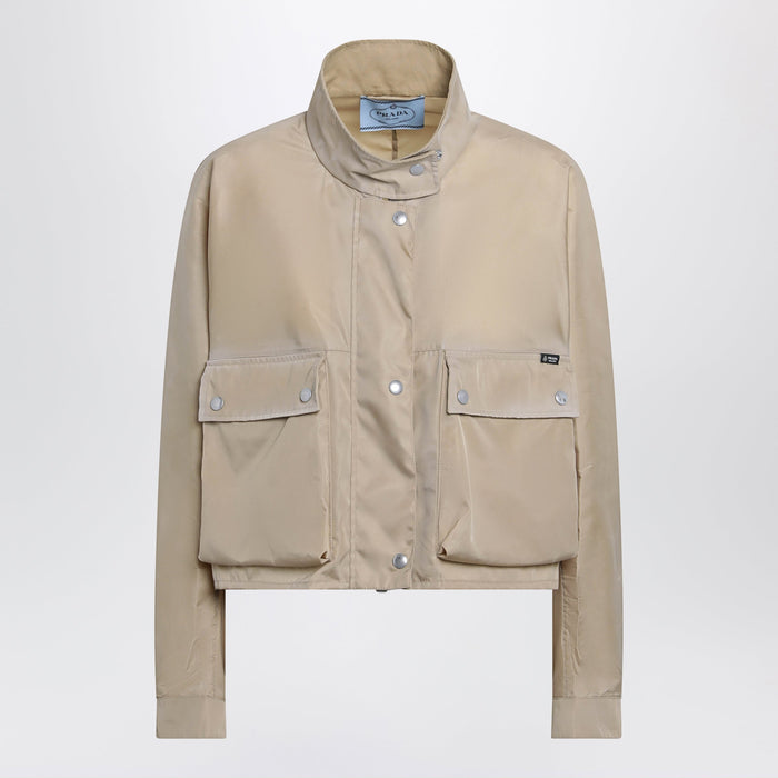 Prada Short Re-Nylon Raincoat In Camel