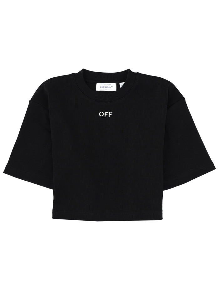 Off-White Cropped Tshirt With Logo