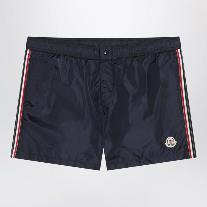 Moncler Navy Blue Swim Shorts With Logo Patch