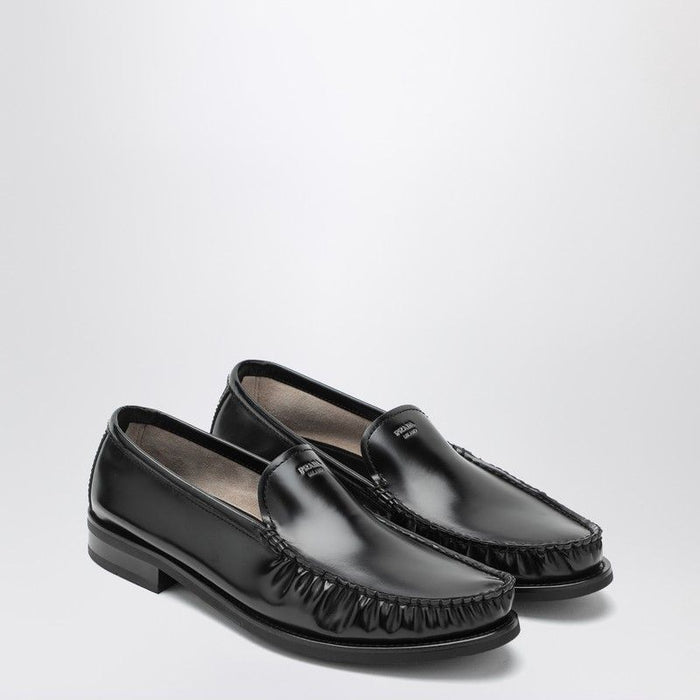 Prada  Black Brushed Leather Loafers