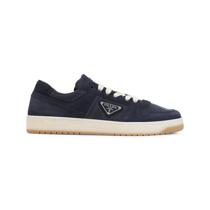 Prada Navy Blue Canvas And Suede Downtown Sneakers