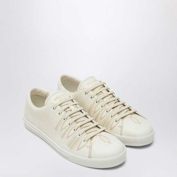 Prada  Talc-Coloured Leather Sneakers