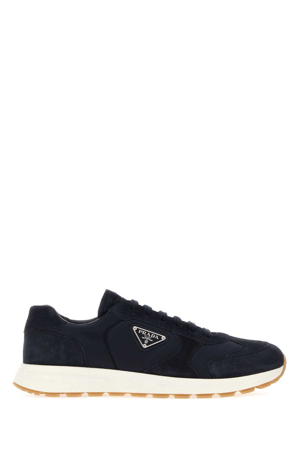 Prada Navy Blue Re-Nylon And Suede Sneakers
