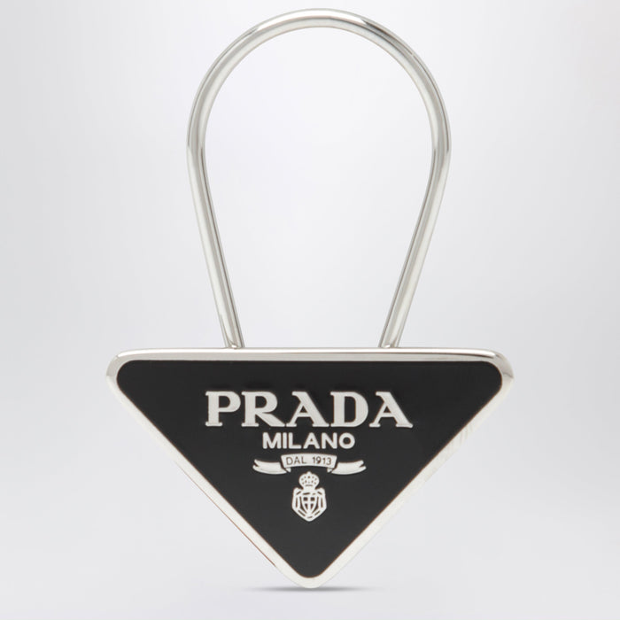 Prada Black/Silver Keyring In Enamelled Metal