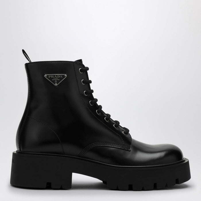 Prada Black Brushed Leather Ankle Boot