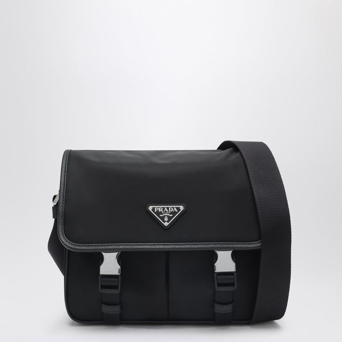 Prada Black Shoulder Bag In Re-Nylon And Saffiano Leather