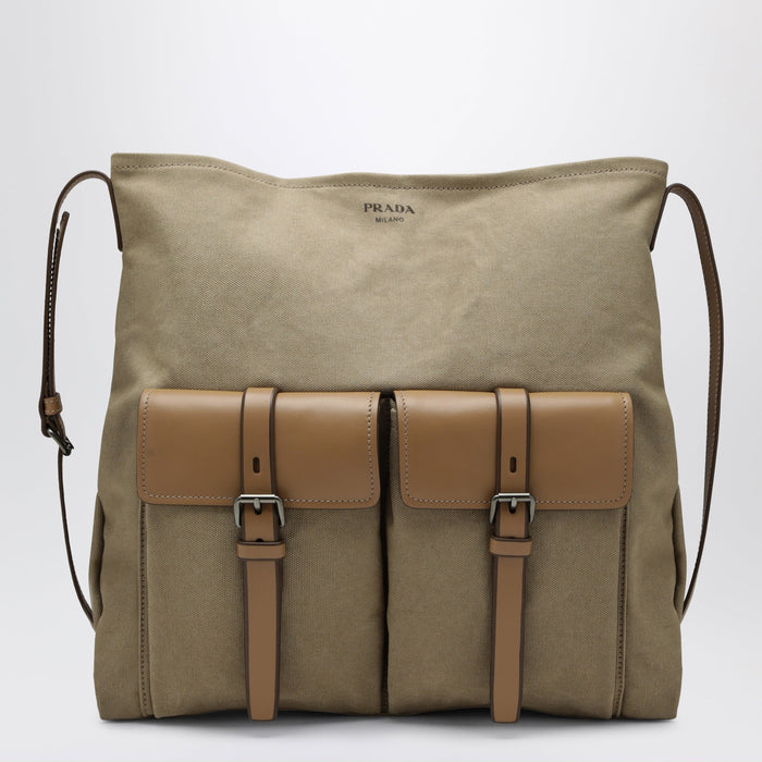 Prada Khaki Prada Route Canvas And Leather Crossbody Bag