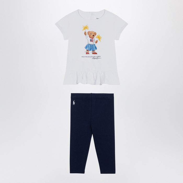 Polo Ralph Lauren White/Navy Blue Cotton Two-Piece Set With Print