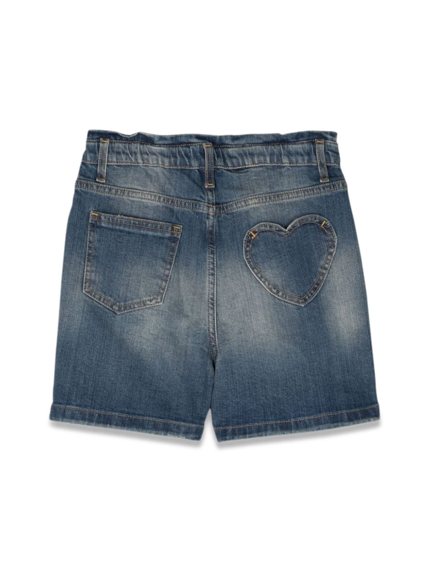 Golden Goose Journey/ Girl's Elasticated Waist Short/ Medium Stone Washed Denim/ Heart Pocket