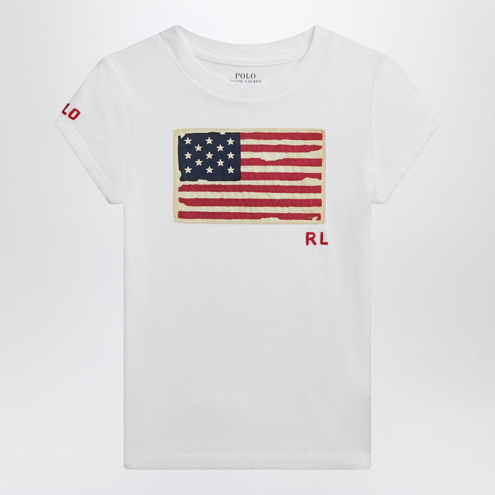 Polo Ralph Lauren White Jersey T-Shirt With Flag