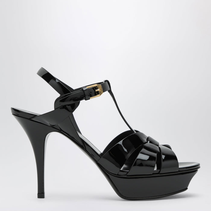 Saint Laurent Tribute Platform Sandals In Black Patent Leather