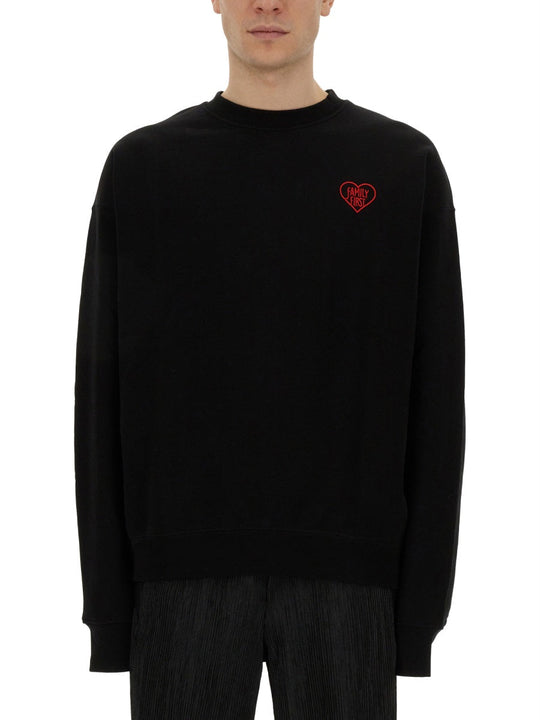 Family First Sweatshirt With Heart Embroidery