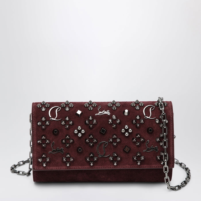 Christian Louboutin Paloma Studded Suede Wallet On Chain Burgundy