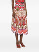Farm Rio Vanilla Red Midi Skirt With Floral Print
