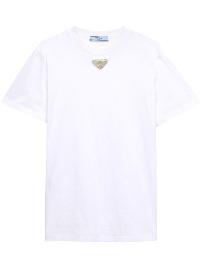 Prada Cotton Jersey Rhinestone Tee
