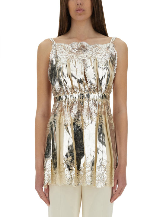 Rabanne Laminated Pleated Satin Top