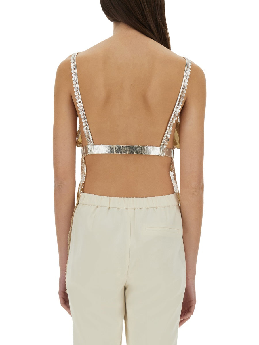 Rabanne Laminated Pleated Satin Top