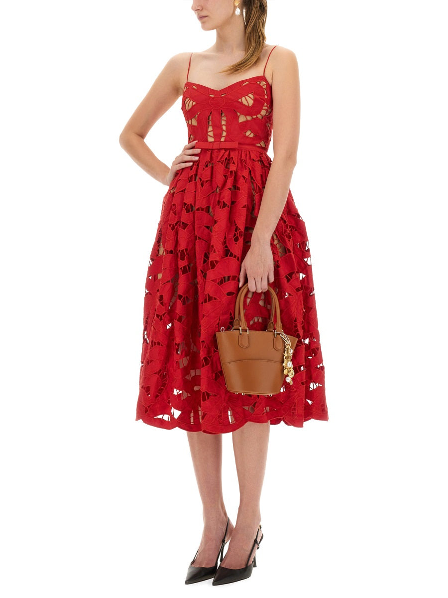Self-Portrait Embroidered Midi Dress With Bow