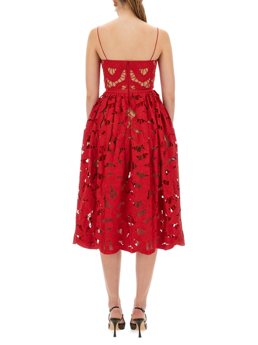 Self-Portrait Embroidered Midi Dress With Bow