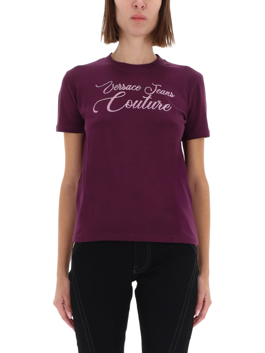 Versace Jeans Couture T-Shirt With Logo And Rhinestones