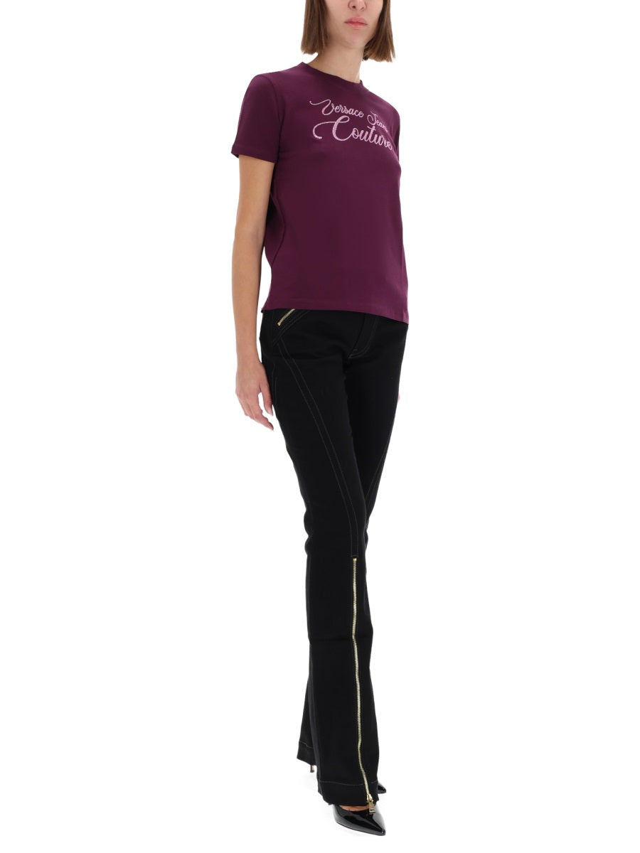 Versace Jeans Couture T-Shirt With Logo And Rhinestones