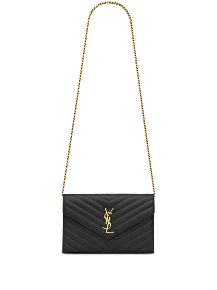 Saint Laurent Black Leather Cassandre Clutch