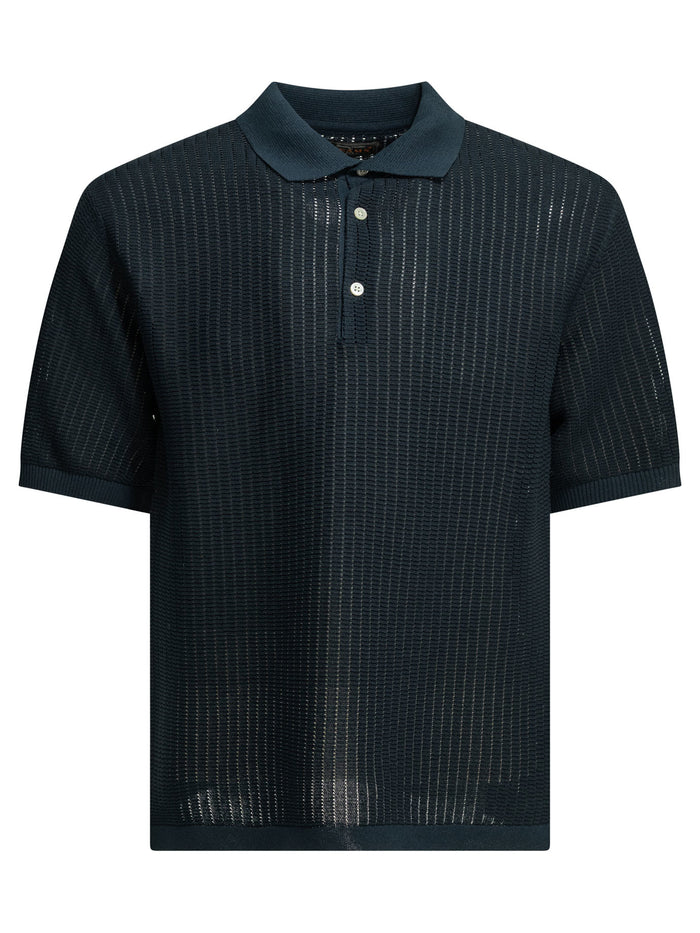 Beams Plus Blue Paper Polyester Nylon Spandex Washi Yarn Polo Shirt