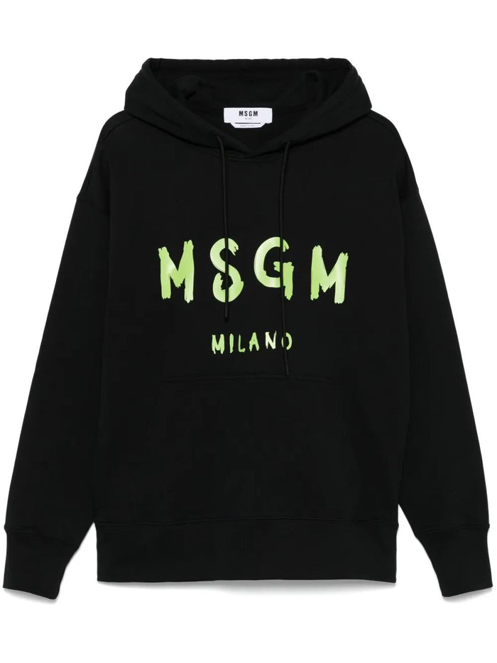 Msgm Relaxed Fit Logo Print Cotton Hoodie
