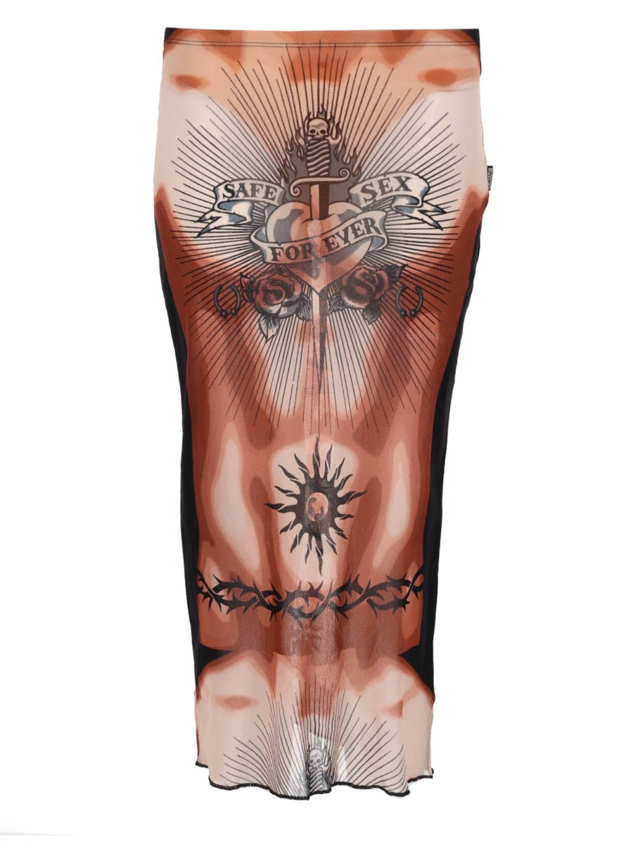 Jean Paul Gaultier Midi Skirt With "Safe Sex Tatoo" Print