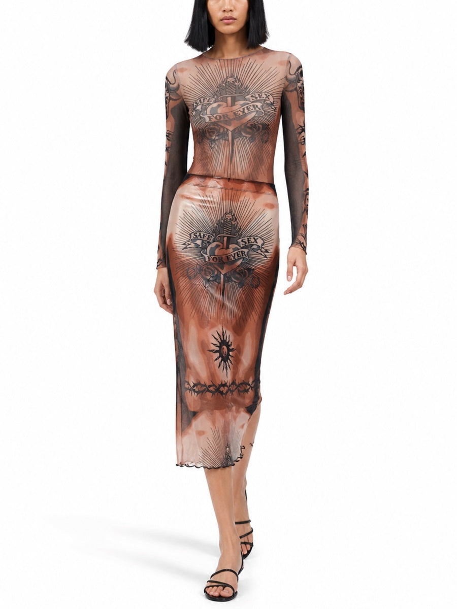 Jean Paul Gaultier Midi Skirt With "Safe Sex Tatoo" Print