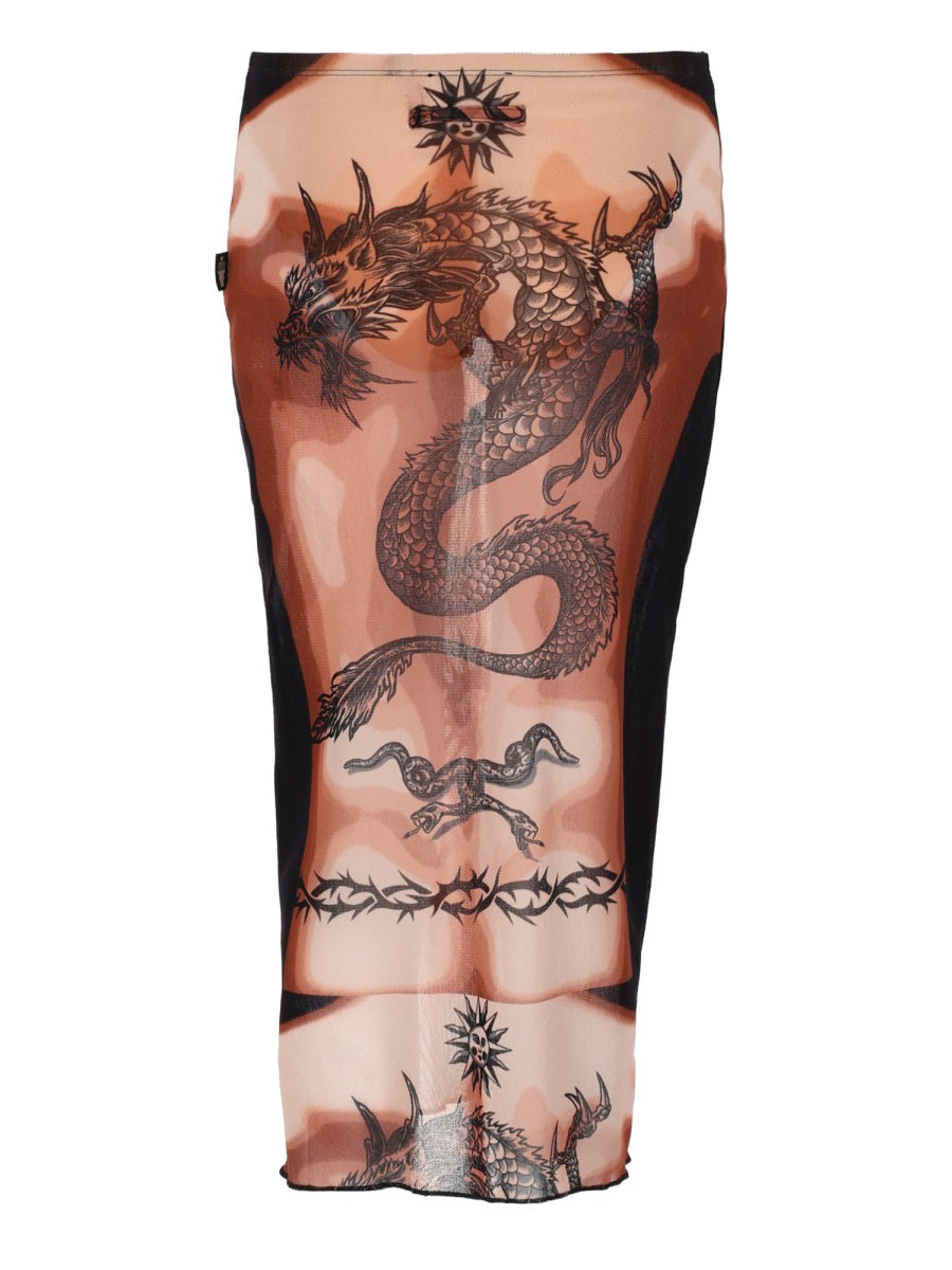 Jean Paul Gaultier Midi Skirt With "Safe Sex Tatoo" Print