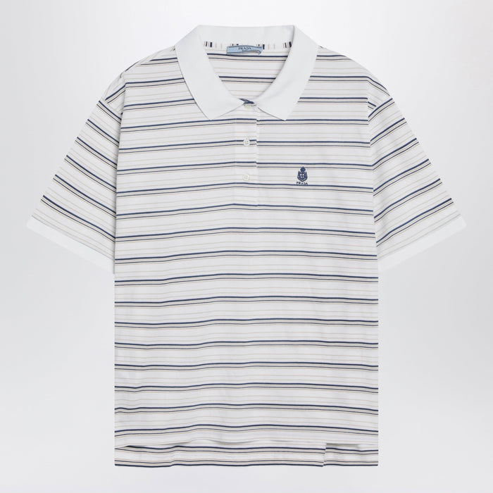 Prada White And Royal Striped Short-Sleeve Polo Shirt