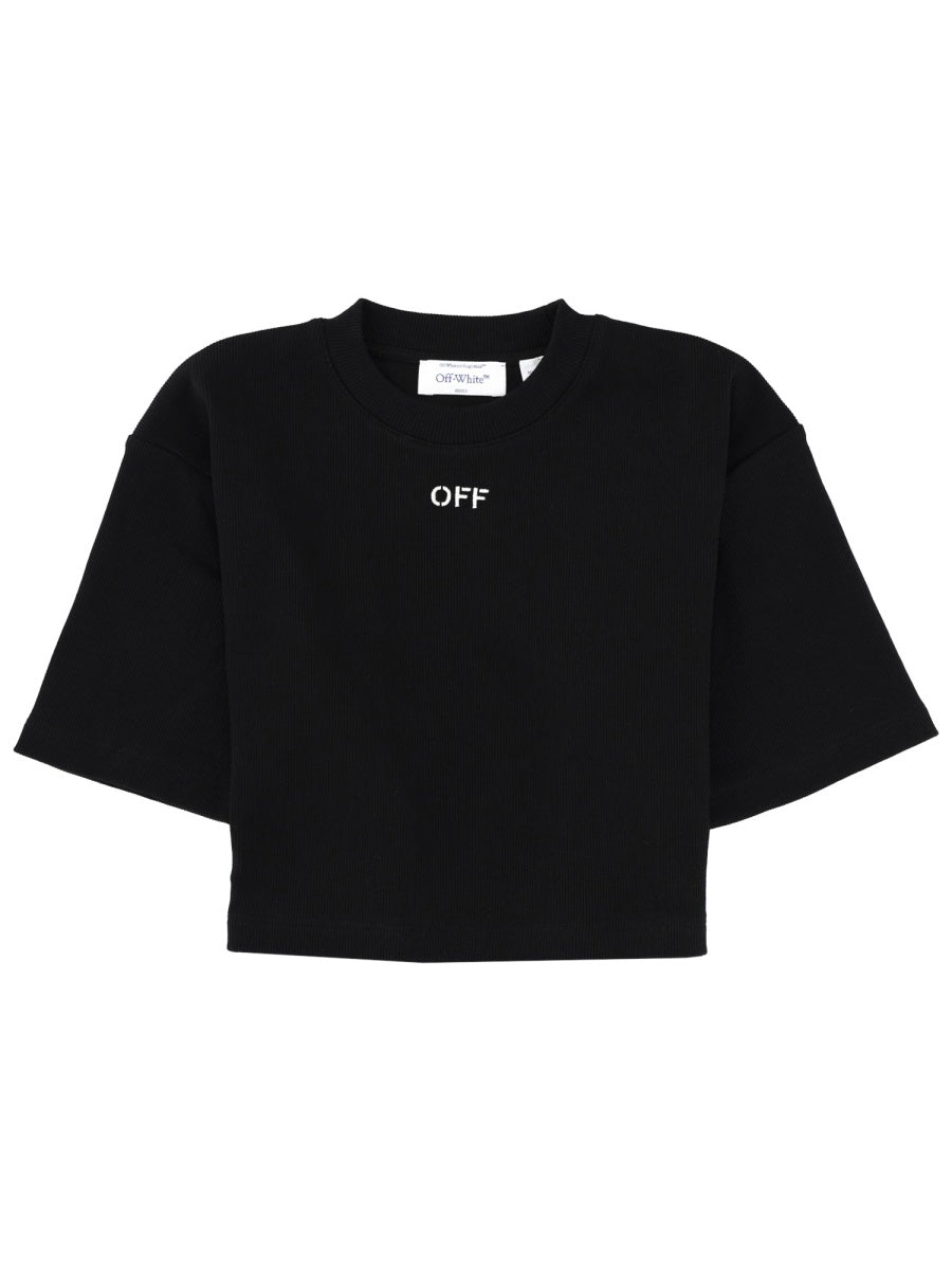 Off-White Cropped T-Shirt With Logo