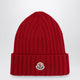 Moncler Cable-Knit Wool Beanie With Logo In Burgundy