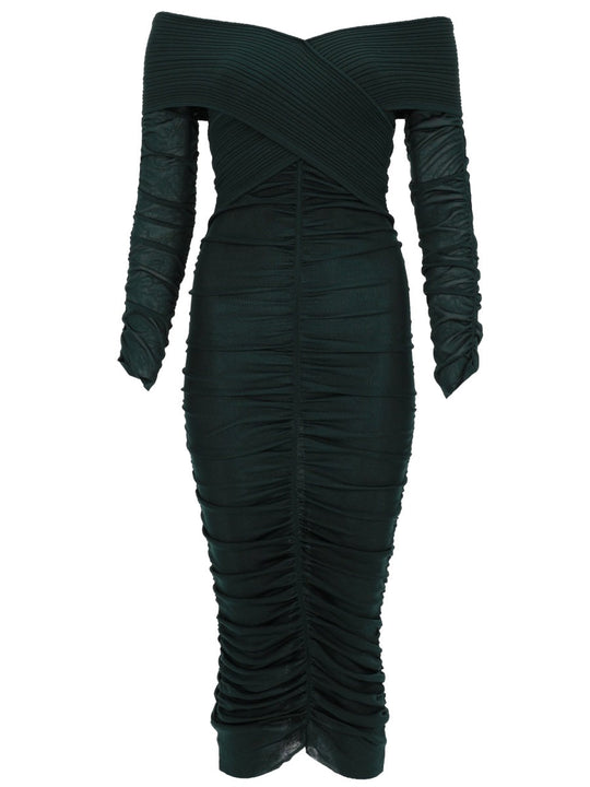 Self-Portrait Viscose Gathered Midi Dress