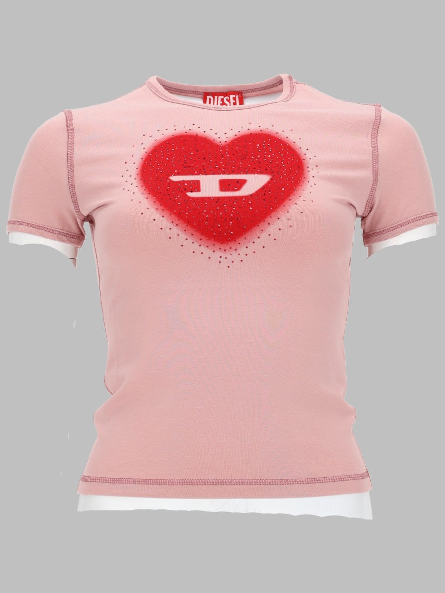 Diesel T-Shirt Con Stampa A Cuore E Borchie
