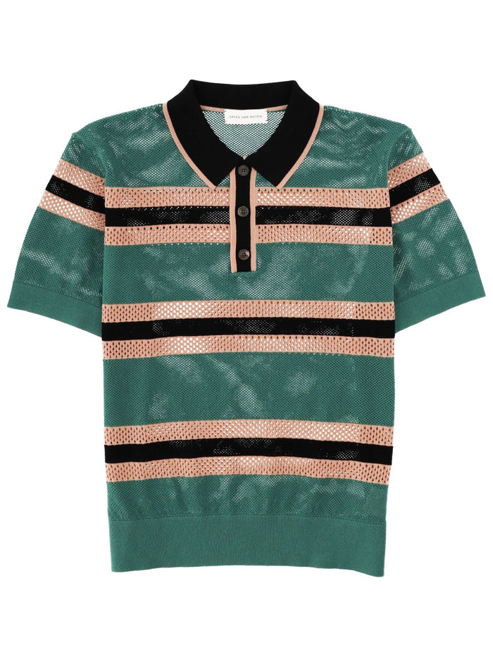 Dries Van Noten Perforated "Mercy Stripe" Polo Shirt